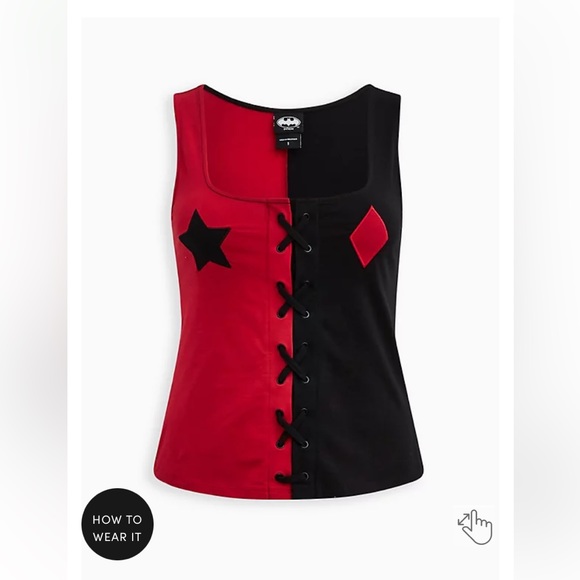 Torrid Halloween DC Harley Quinn Foxy Corset Tank & Full Length Legging 1X NWT - Picture 6 of 7